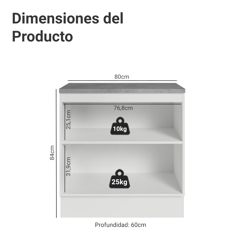 Bajo Mesada de Cocina 80 x 60 cm 2 Puertas (con Mesada) Blanco/Azul Vik Madesa
