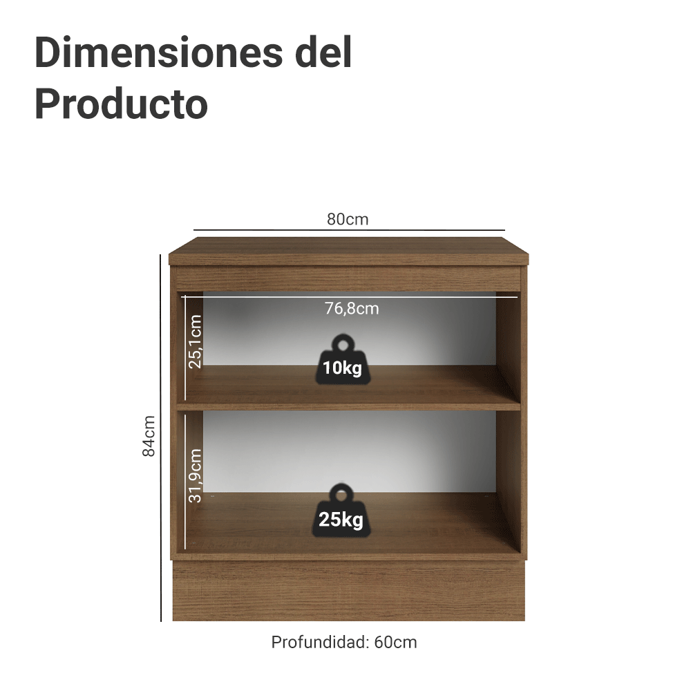 Bajo Mesada de Cocina 80 x 60 cm 2 Puertas (con Mesada) Marrón/Verde Vik Madesa