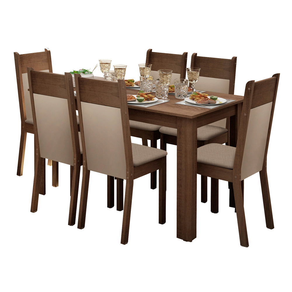 Juego de Comedor Jaíne Con 6 Sillas Marrón/Crema