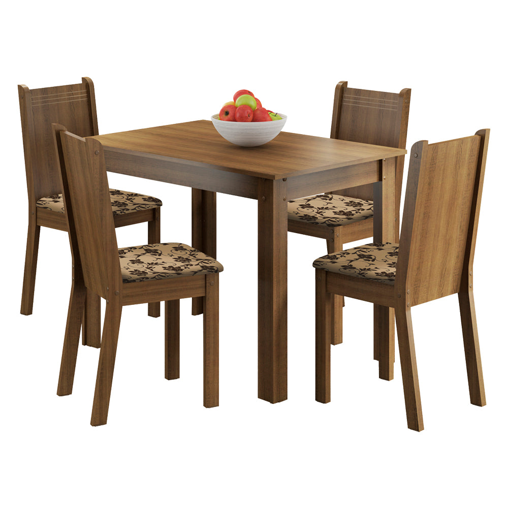 Juego de Comedor Madesa Rute Mesa Tapa de Madera con 4 Sillas Marrón/Beige Marrón