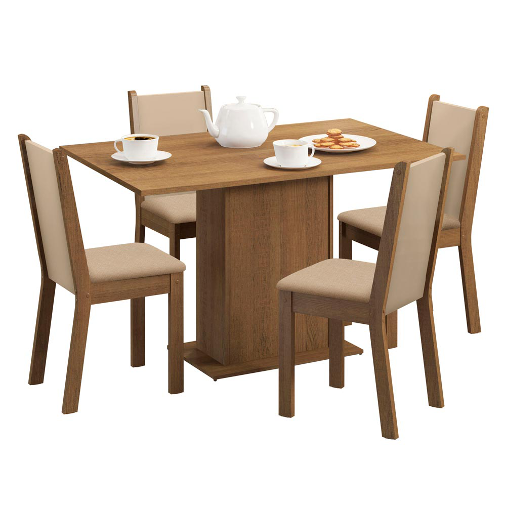 Juego de Comedor Talita Con 4 Sillas Marrón/Crema