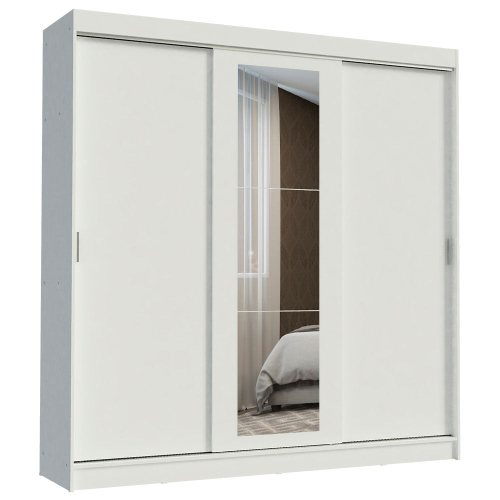 Placard Ropero Matrimonial Madesa Kansas 3 Puertas Corredizas con Espejo 3 Cajones Blanco