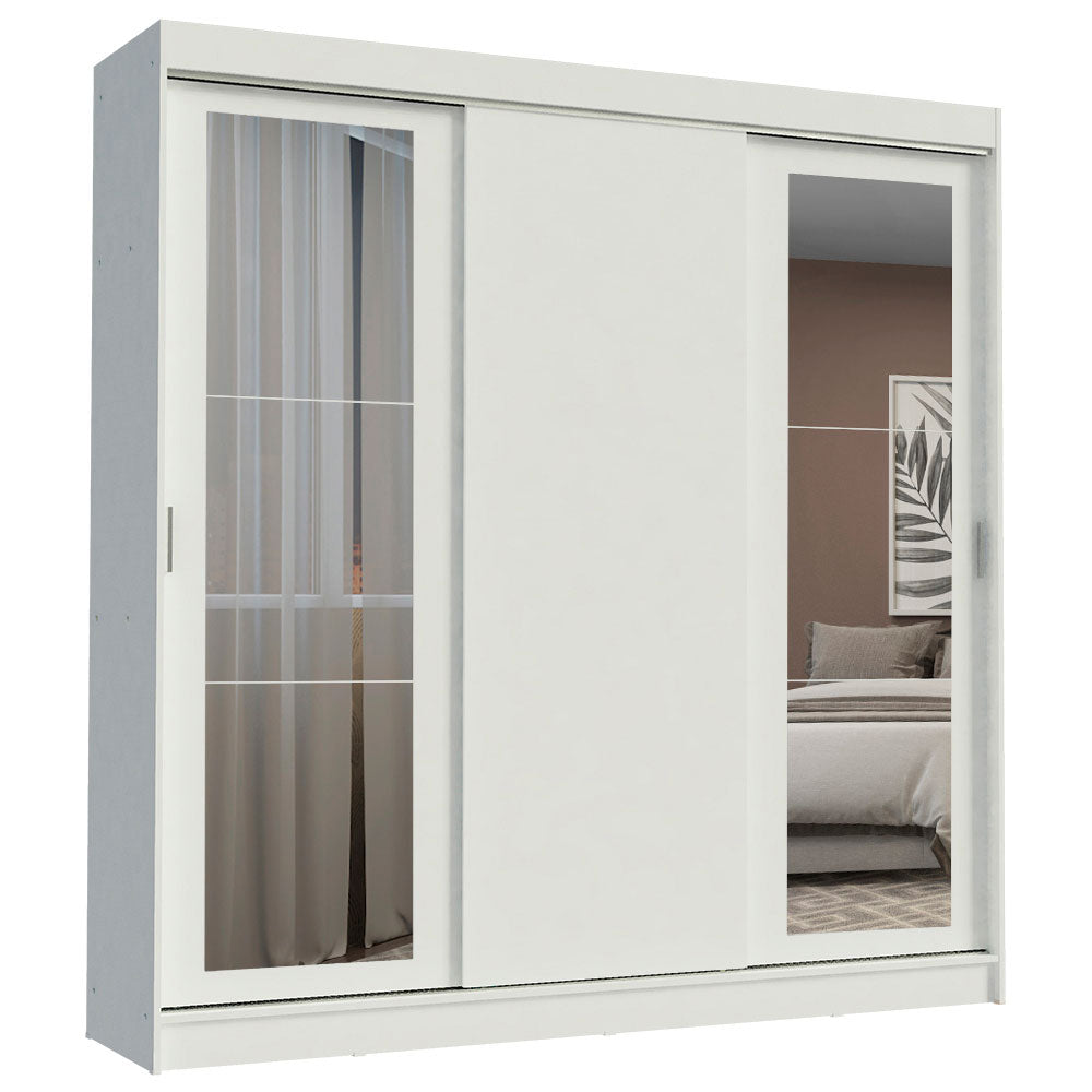 Placard Ropero Matrimonial Madesa Kansas 3 Puertas Corredizas con Espejos 3 Cajones Blanco