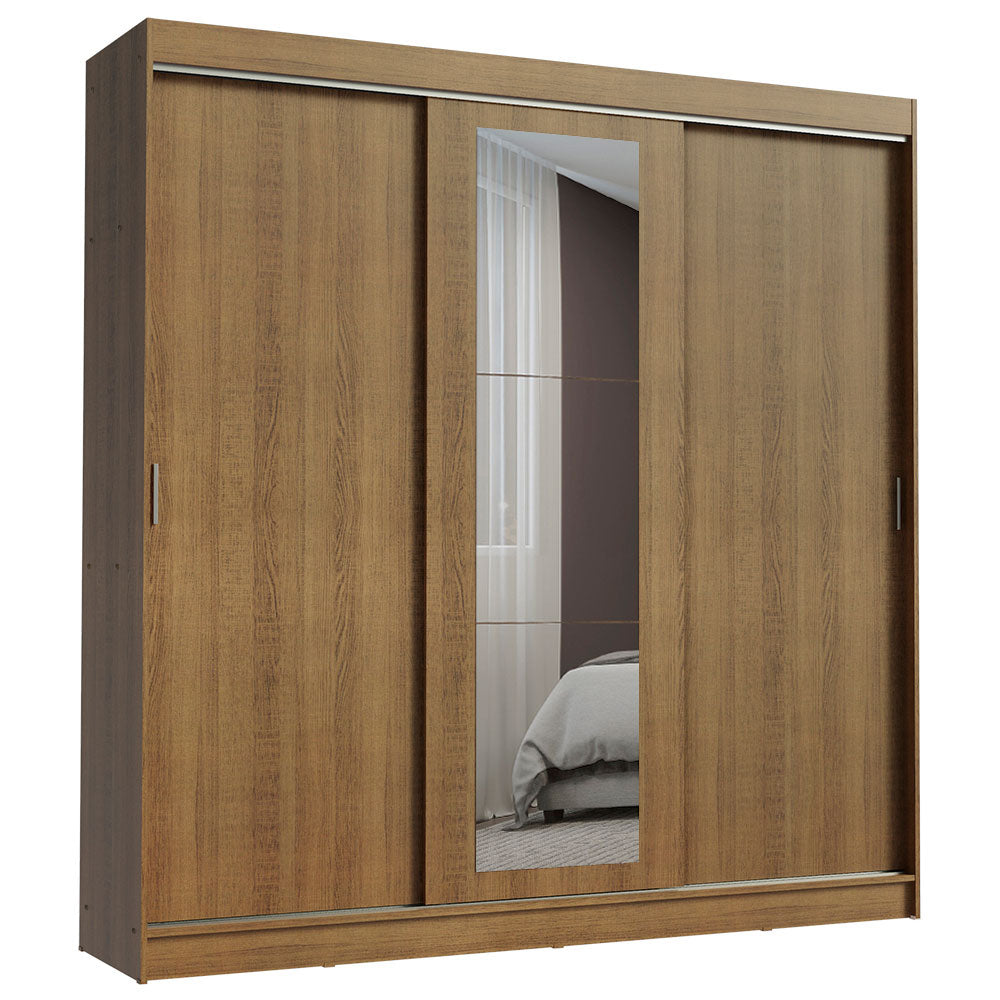Placard Ropero Matrimonial Madesa Kansas 3 Puertas Corredizas con Espejo 3 Cajones Marrón