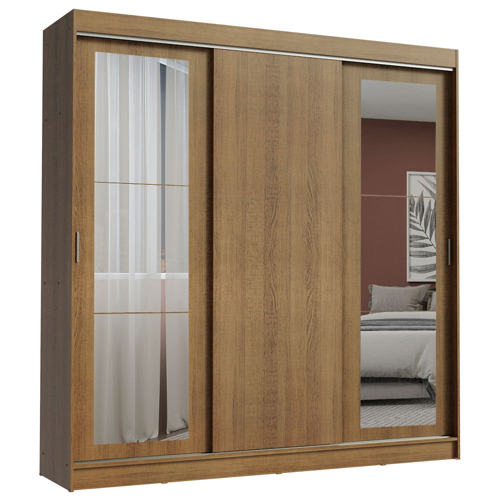 Placard Ropero Matrimonial Madesa Kansas 3 Puertas Corredizas con Espejos 3 Cajones Marrón