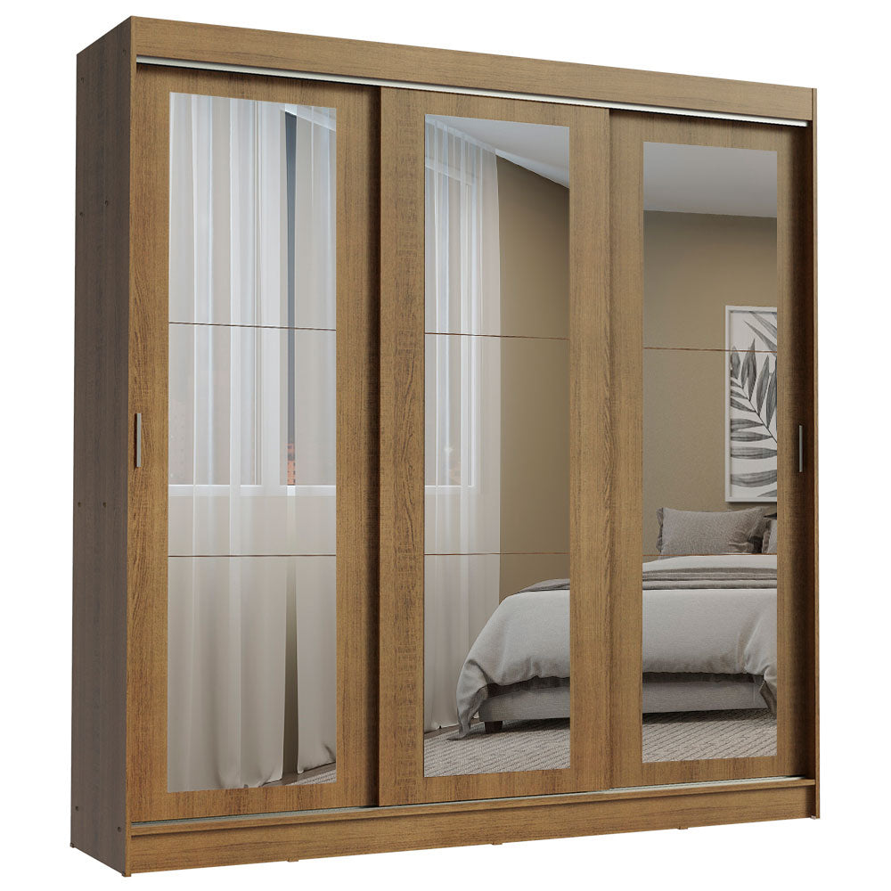 Placard Ropero Matrimonial Madesa Kansas 3 Puertas Corredizas de Espejo 3 Cajones Marrón