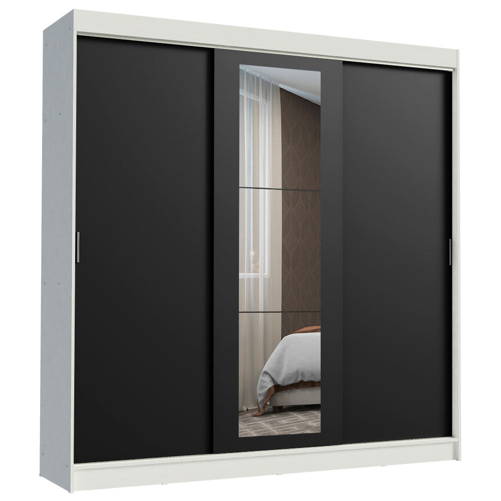 Placard Ropero Matrimonial Madesa Kansas 3 Puertas Corredizas con Espejo 3 Cajones Blanco/Negro