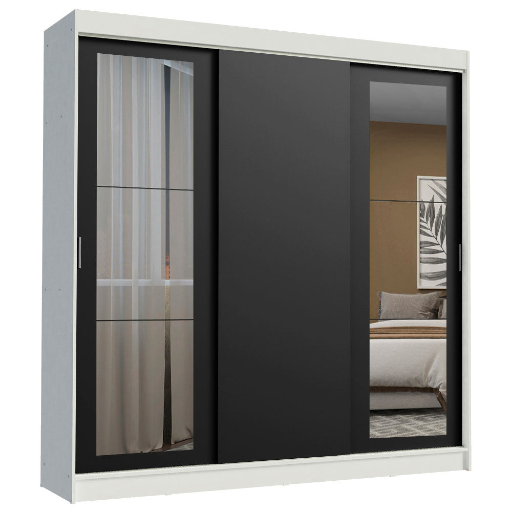 Placard Ropero Matrimonial Madesa Kansas 3 Puertas Corredizas con Espejos 3 Cajones Blanco/Negro