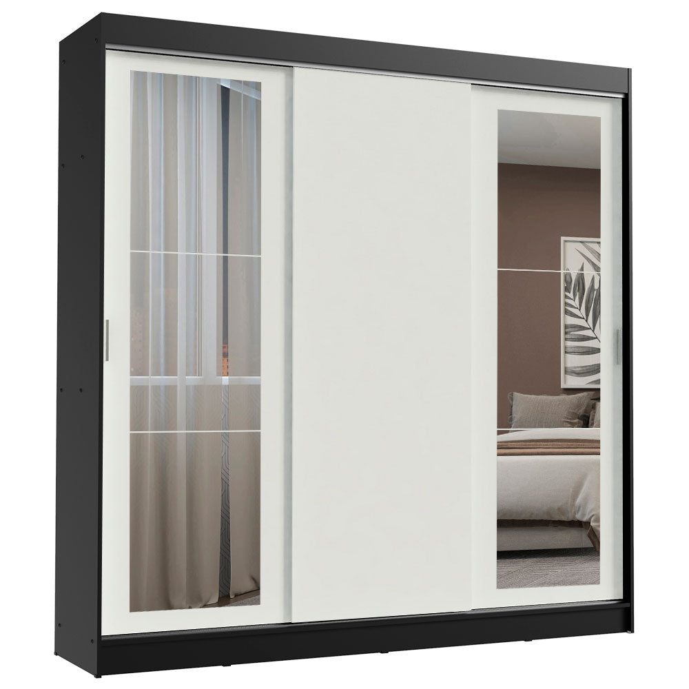 Placard Ropero Matrimonial Madesa Kansas 3 Puertas Corredizas con Espejos 3 Cajones Negro/Blanco