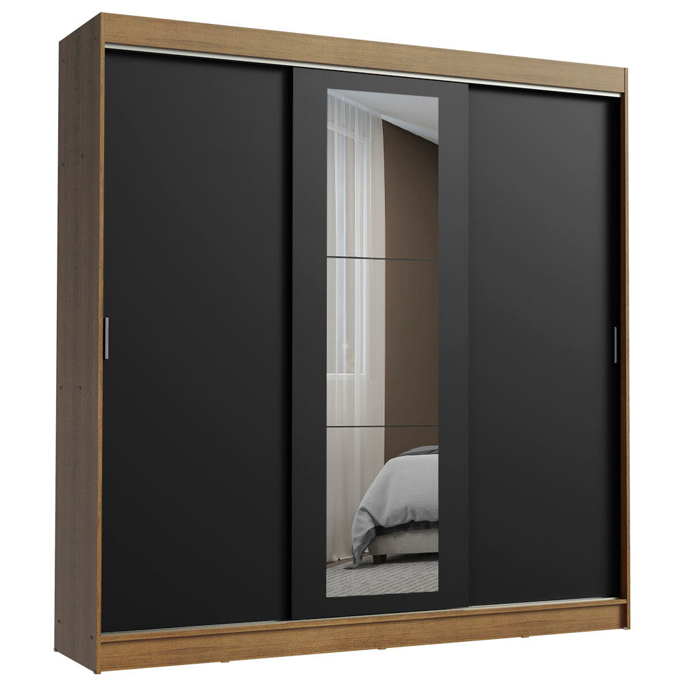 Placard Ropero Matrimonial Madesa Kansas 3 Puertas Corredizas con Espejo 3 Cajones Marrón/Negro