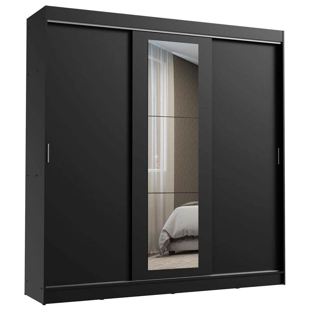 Placard Ropero Matrimonial Madesa Kansas 3 Puertas Corredizas con Espejo 3 Cajones Negro