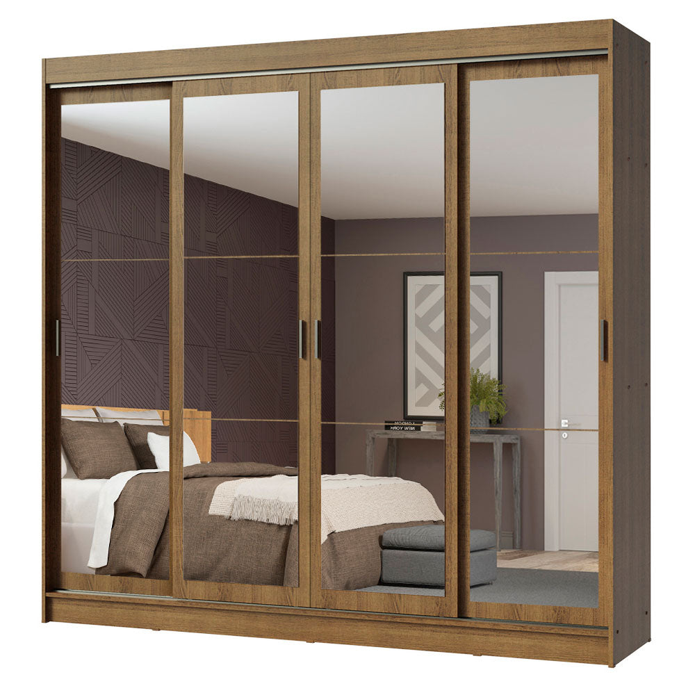 Placard Ropero Matrimonial Madesa Austin 4 Puertas Corredizas de Espejo 3 Cajones Marrón