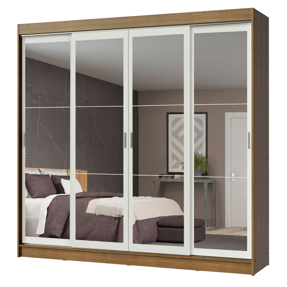 Placard Ropero Matrimonial Madesa Austin 4 Puertas Corredizas de Espejo 3 Cajones Marrón/Blanco