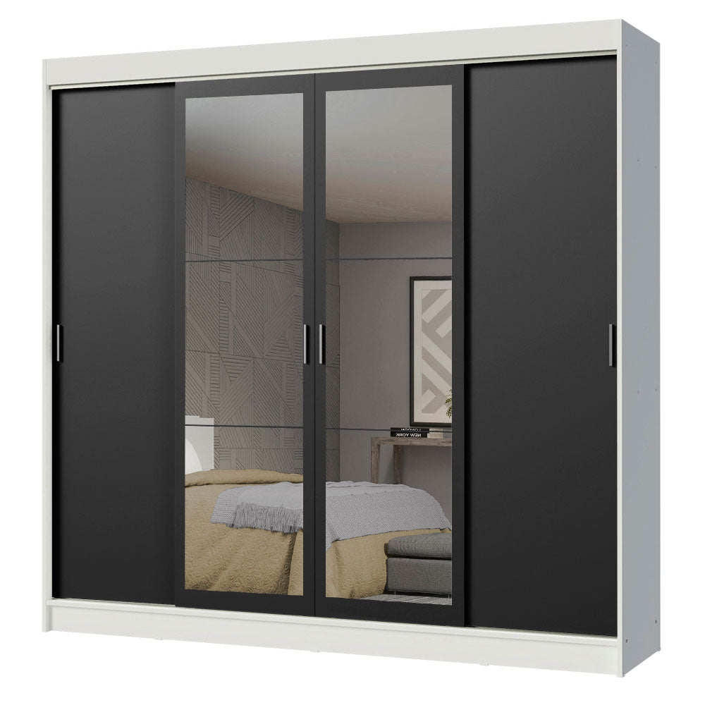 Placard Ropero Matrimonial Madesa Austin 4 Puertas Corredizas con Espejos 3 Cajones Blanco/Negro