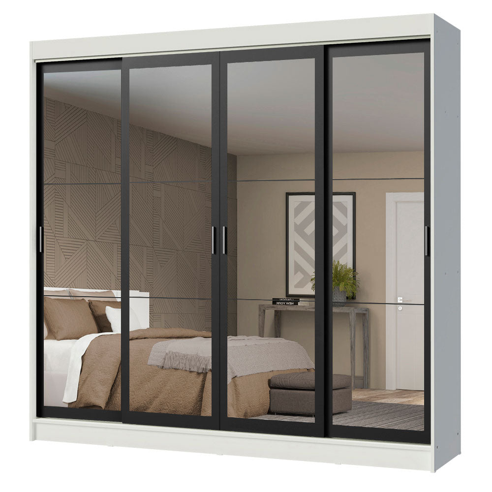 Placard Ropero Matrimonial Madesa Austin 4 Puertas Corredizas de Espejo 3 Cajones Blanco/Negro