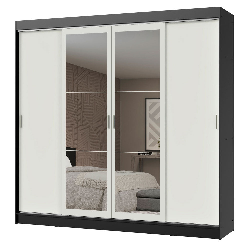 Placard Ropero Matrimonial Madesa Austin 4 Puertas Corredizas con Espejos 3 Cajones Negro/Blanco