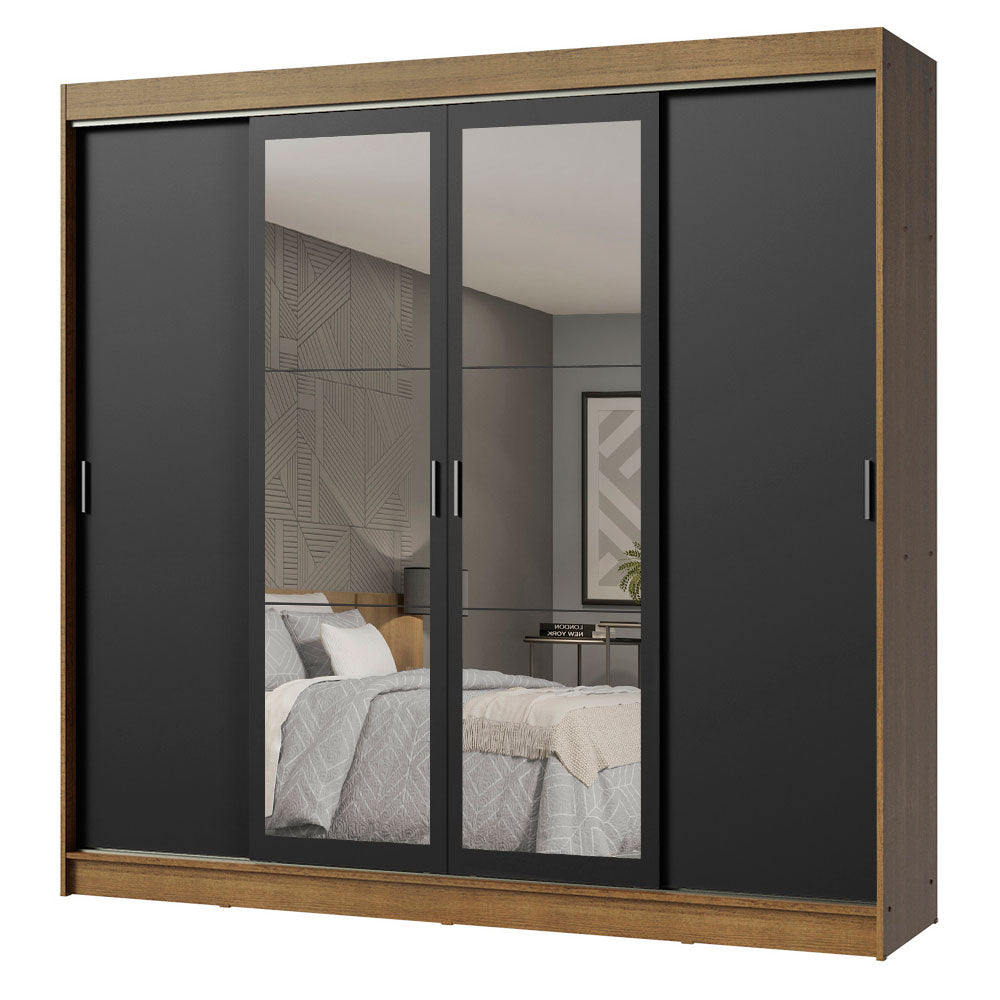 Placard Ropero Matrimonial Madesa Austin 4 Puertas Corredizas con Espejos 3 Cajones Marrón/Negro