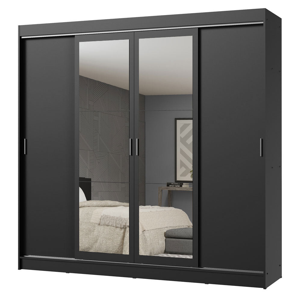 Placard Ropero Matrimonial Madesa Austin 4 Puertas Corredizas con Espejos 3 Cajones Negro