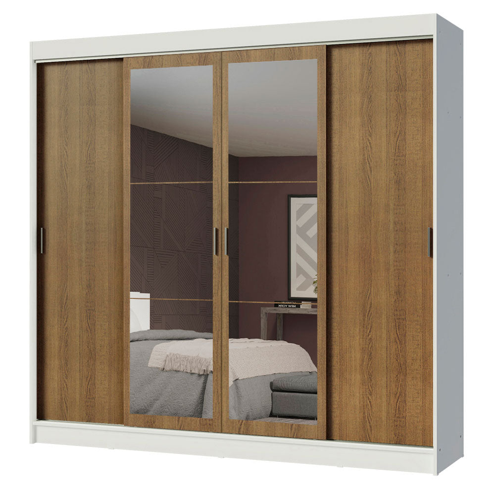 Placard Ropero Matrimonial Madesa Austin 4 Puertas Corredizas con Espejos 3 Cajones Blanco/Marrón