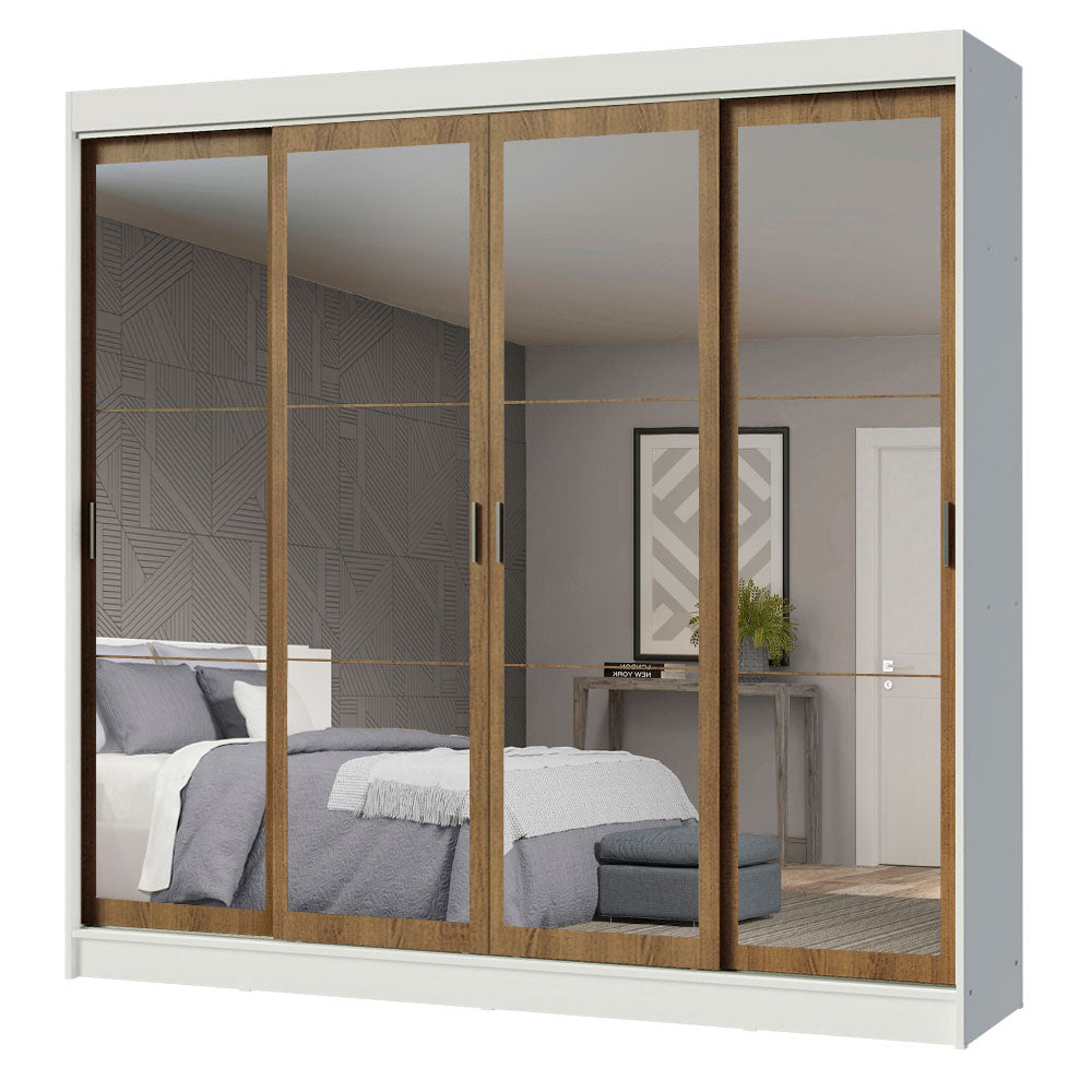 Placard Ropero Matrimonial Madesa Austin 4 Puertas Corredizas de Espejo 3 Cajones Blanco/Marrón