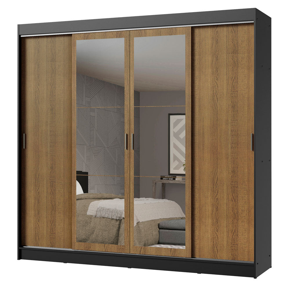 Placard Ropero Matrimonial Madesa Austin 4 Puertas Corredizas con Espejos 3 Cajones Negro/Marrón