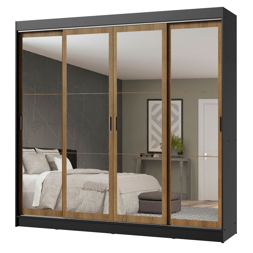 Placard Ropero Matrimonial Madesa Austin 4 Puertas Corredizas de Espejo 3 Cajones Negro/Marrón