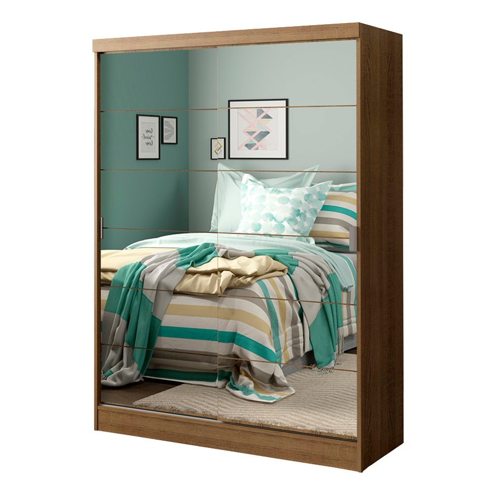 Placard Luke 119 cm 2 Puertas Corredizas con 2 Espejos 2 Cajones dos puertas Marrón Madesa