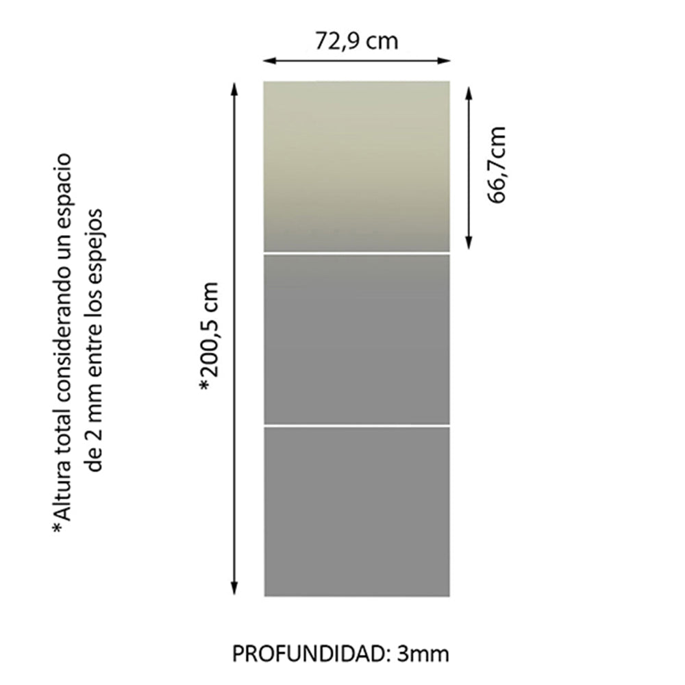 Kit con 3 Espejos de 66.7 x 72.9 cm para Placard