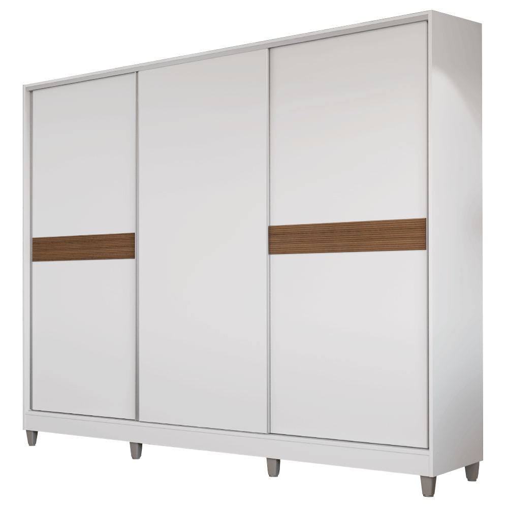 Placard Matrimonial Malta 231 cm 3 Puertas Corredizas 4 Cajones con Patas 100% MDF Blanco Madesa