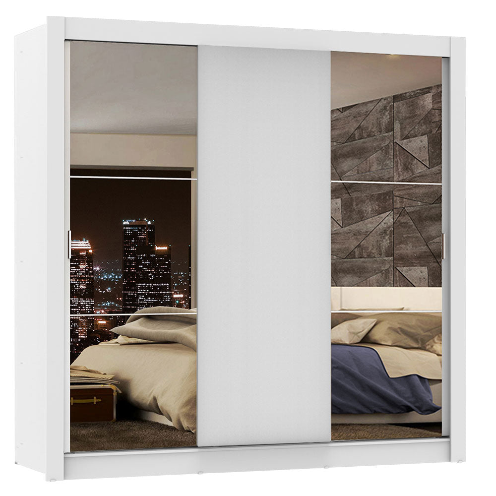 Placard Matrimonial Lyon Plus 3 Puertas Corredizas con Espejos 4 Cajones Blanco