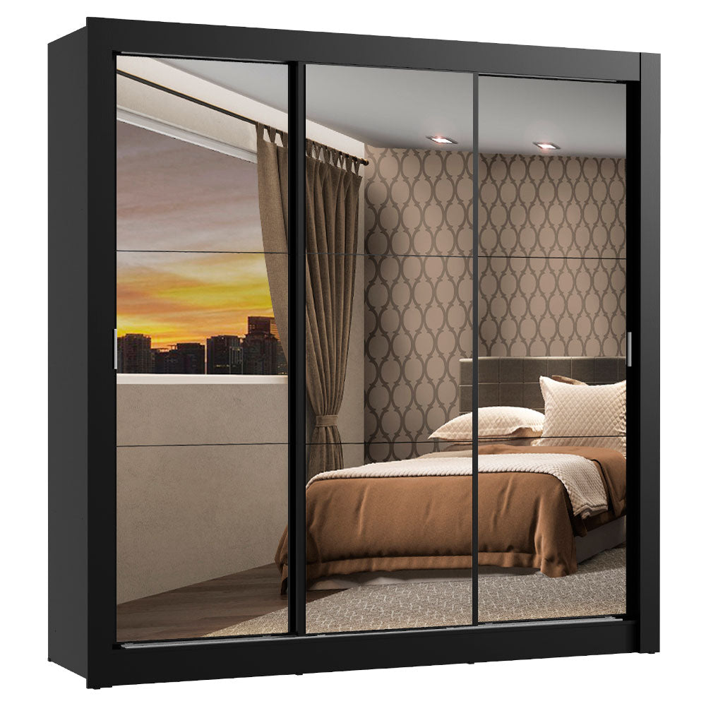Placard Matrimonial Monaco 3 Puertas Corredizas con Espejo Negro
