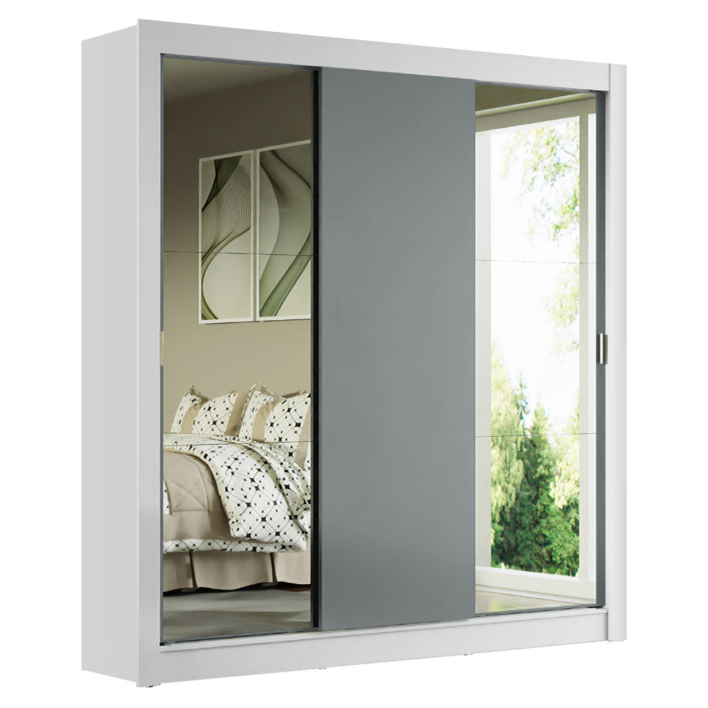 Placard Matrimonial 3 Puertas Corredizas con Espejo Blanco/Gris Monaco