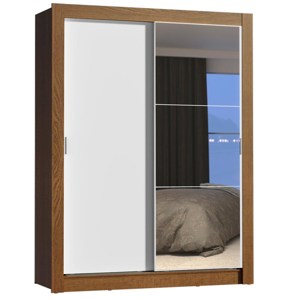 Placard Soltero 2 Puertas Corredizas con Espejo 4 Cajones Marrón/Blanco Dallas Plus