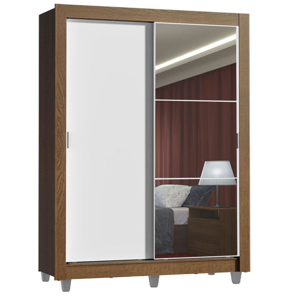 Placard Madesa Denver con Patas 2 Puertas Corredizas 1 Espejo 1.17 m x 2.15 m Marrón/Blanco