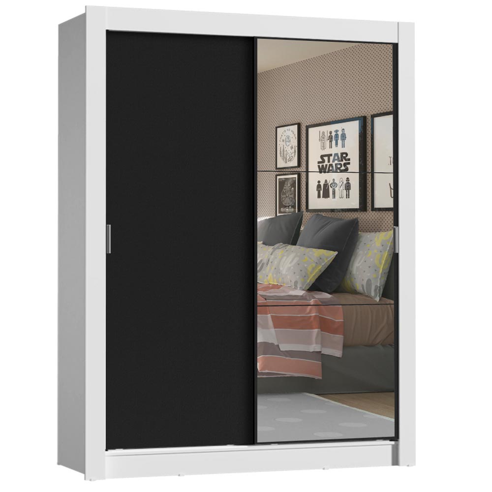 Placard Soltero Denver 2 Puertas Corredizas con Espejo Blanco/Negro