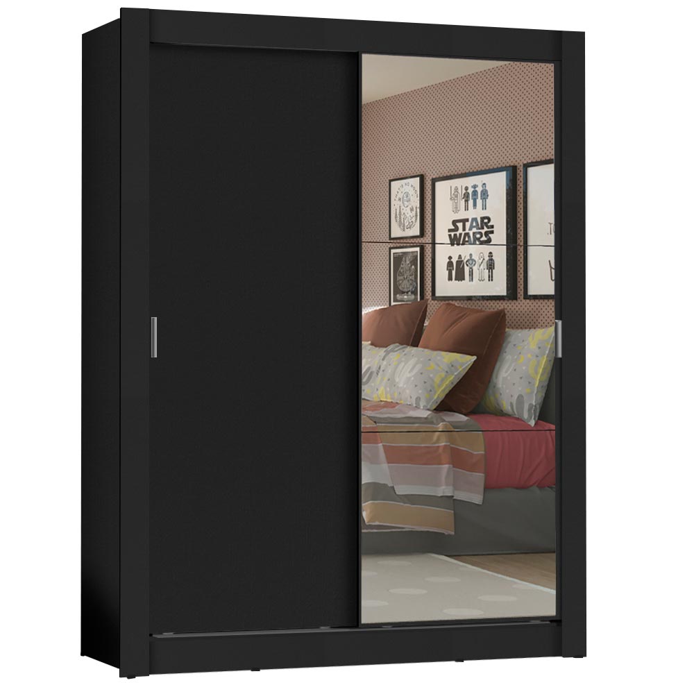 Placard Soltero Denver 2 Puertas Corredizas con Espejo Negro