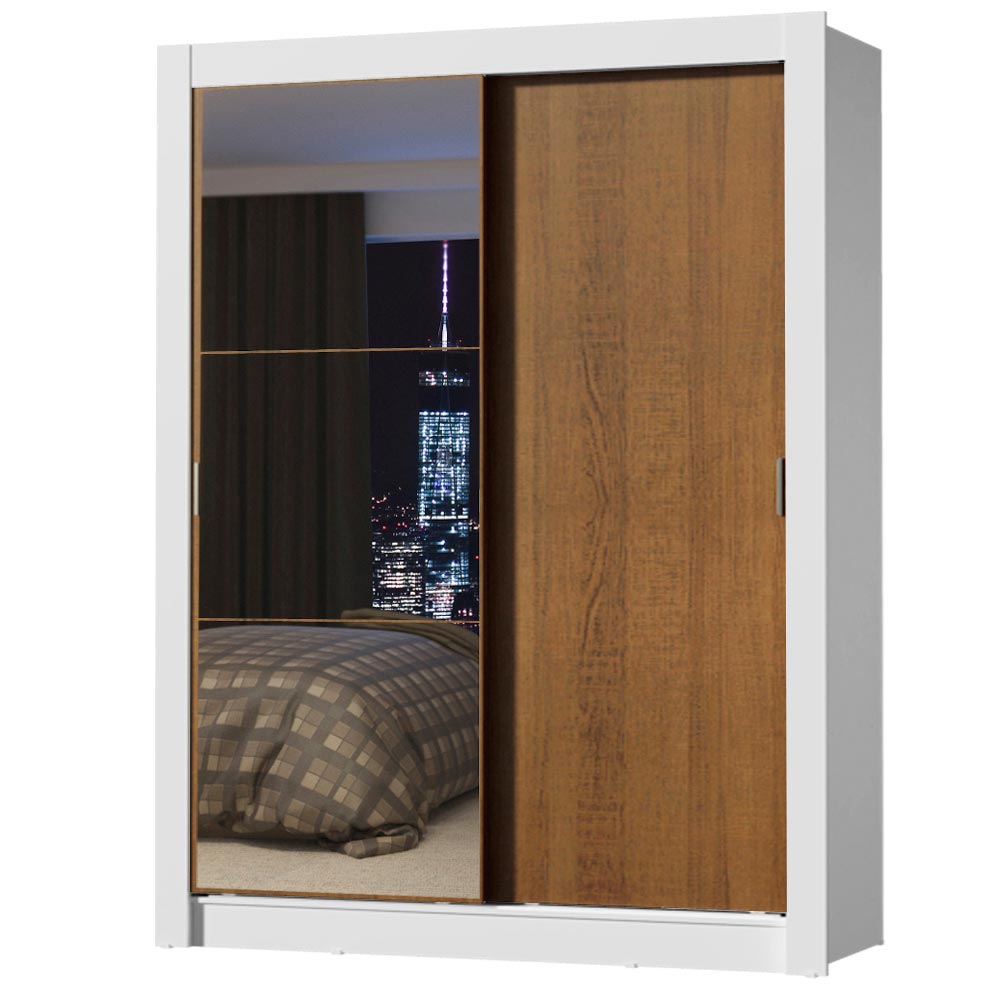 Placard Soltero 2 Puertas Corredizas con Espejo Blanco/Marrón Denver