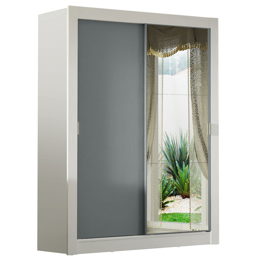 Placard Ropero Solteiro Madesa Denver 2 Puertas Corredizas con Espejo Blanco/Gris