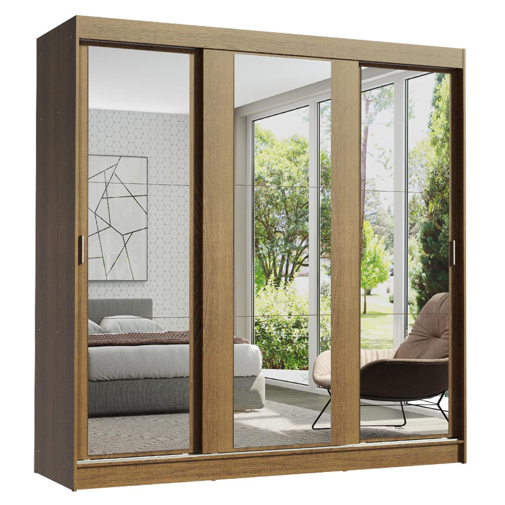 Placard Matrimonial Reno 3 Puertas Corredizas con Espejos - Marrón