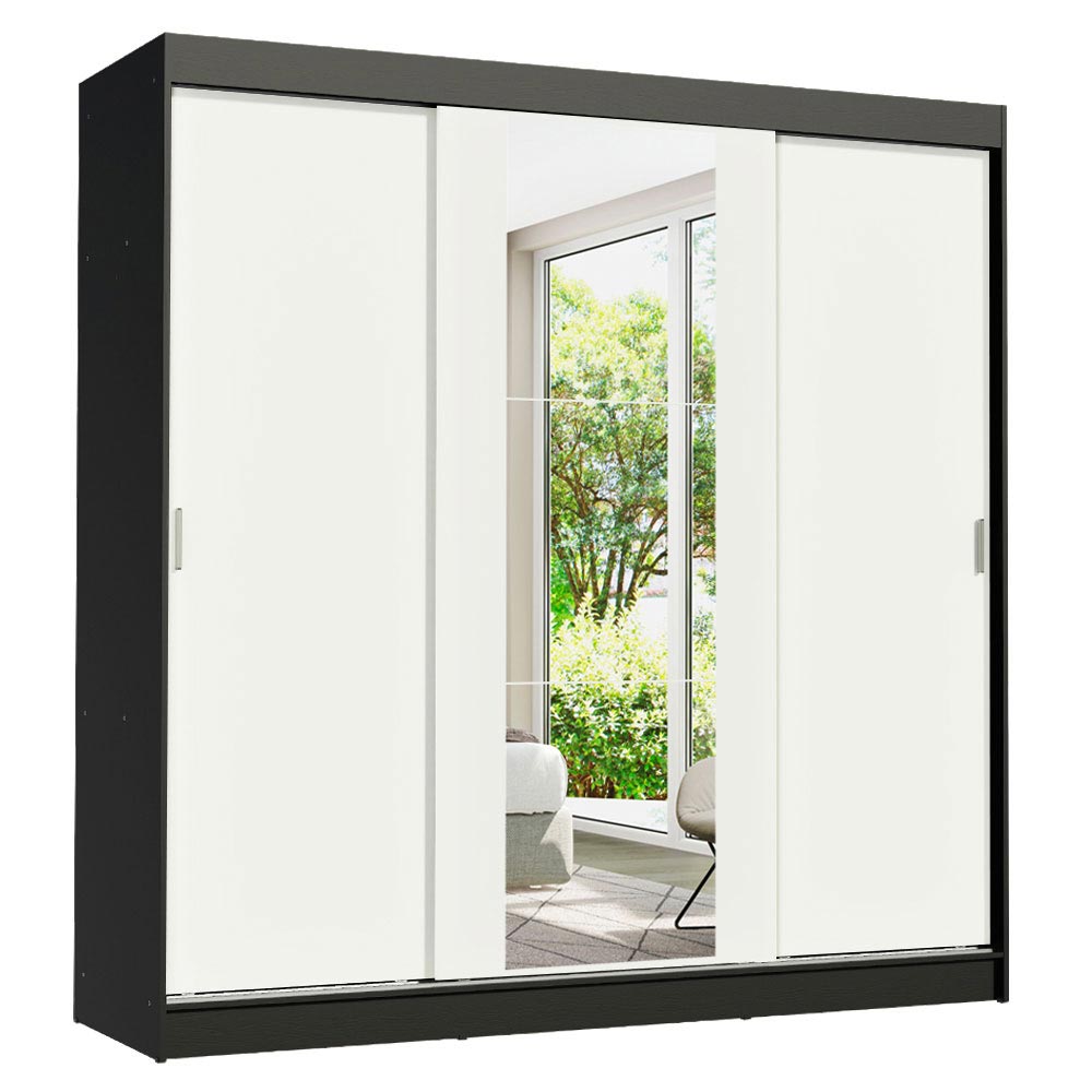 Placard Matrimonial Reno 3 Puertas Corredizas con Espejo Negro/Blanco