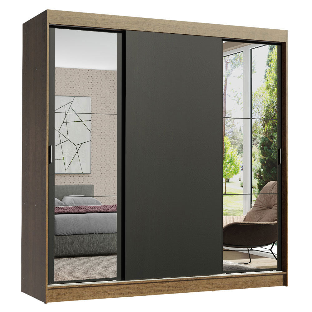 Placard Matrimonial Reno 3 Puertas Corredizas con Espejos Marrón/Negro