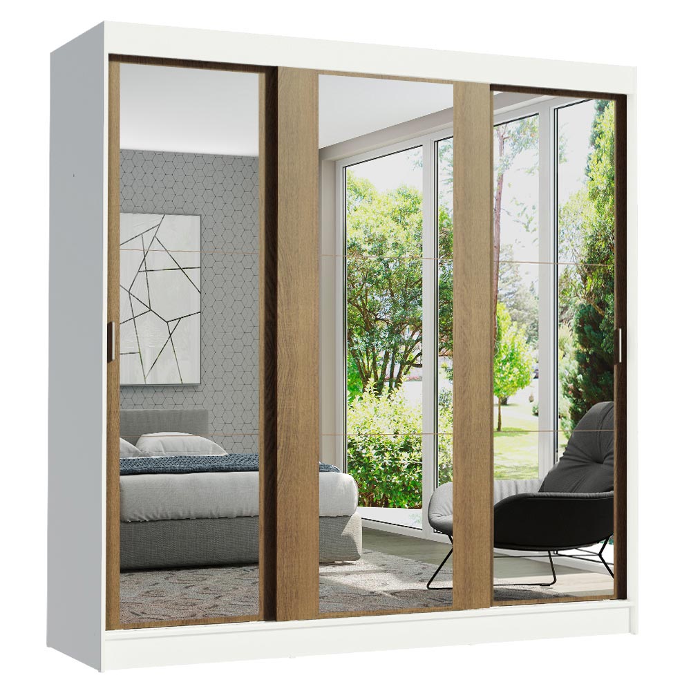 Placard Matrimonial Reno 3 Puertas Corredizas Con Espejo - Blanco/Marrón
