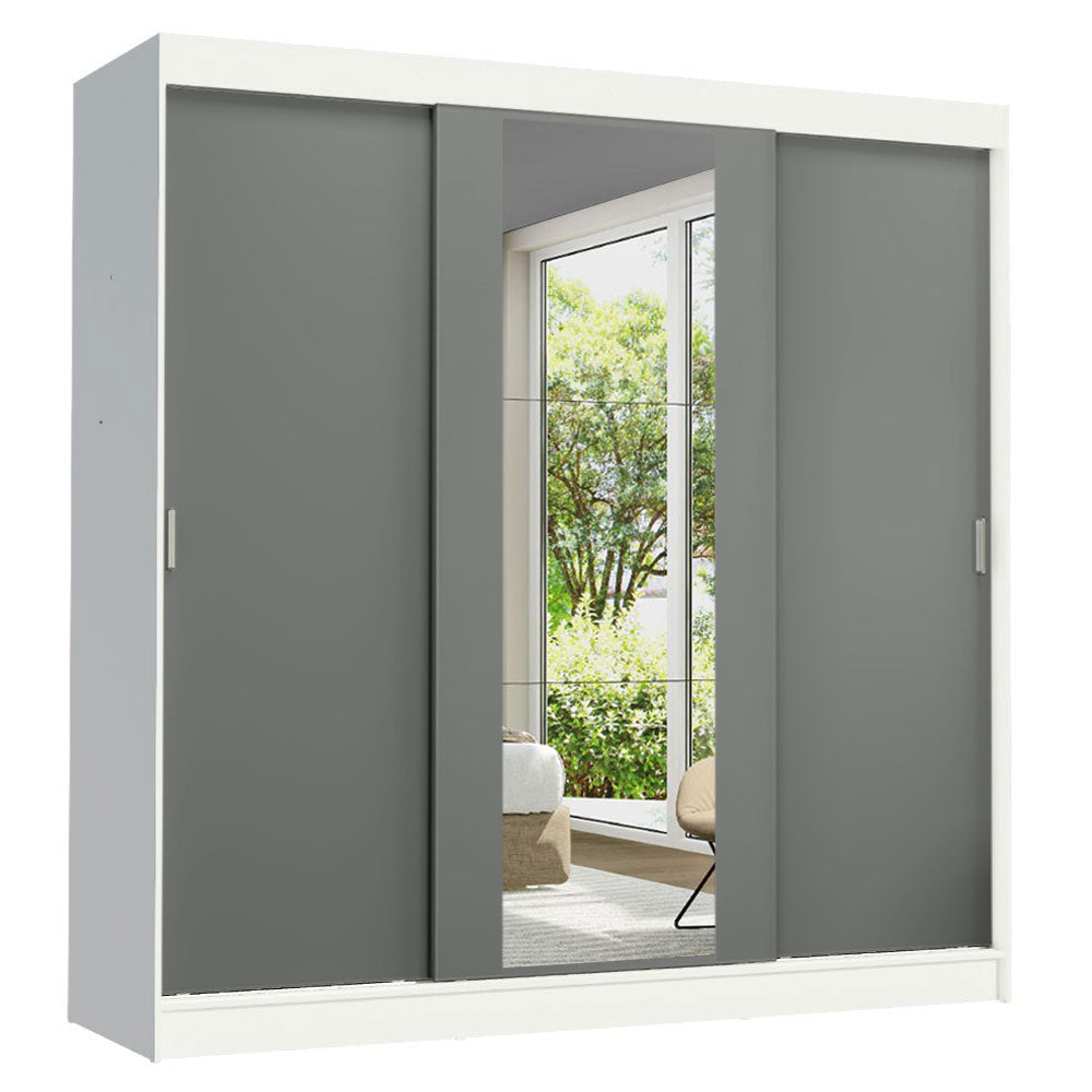 Placard Ropero Matrimonial Madesa Reno 3 Puertas Corredizas con Espejo Blanco/Gris