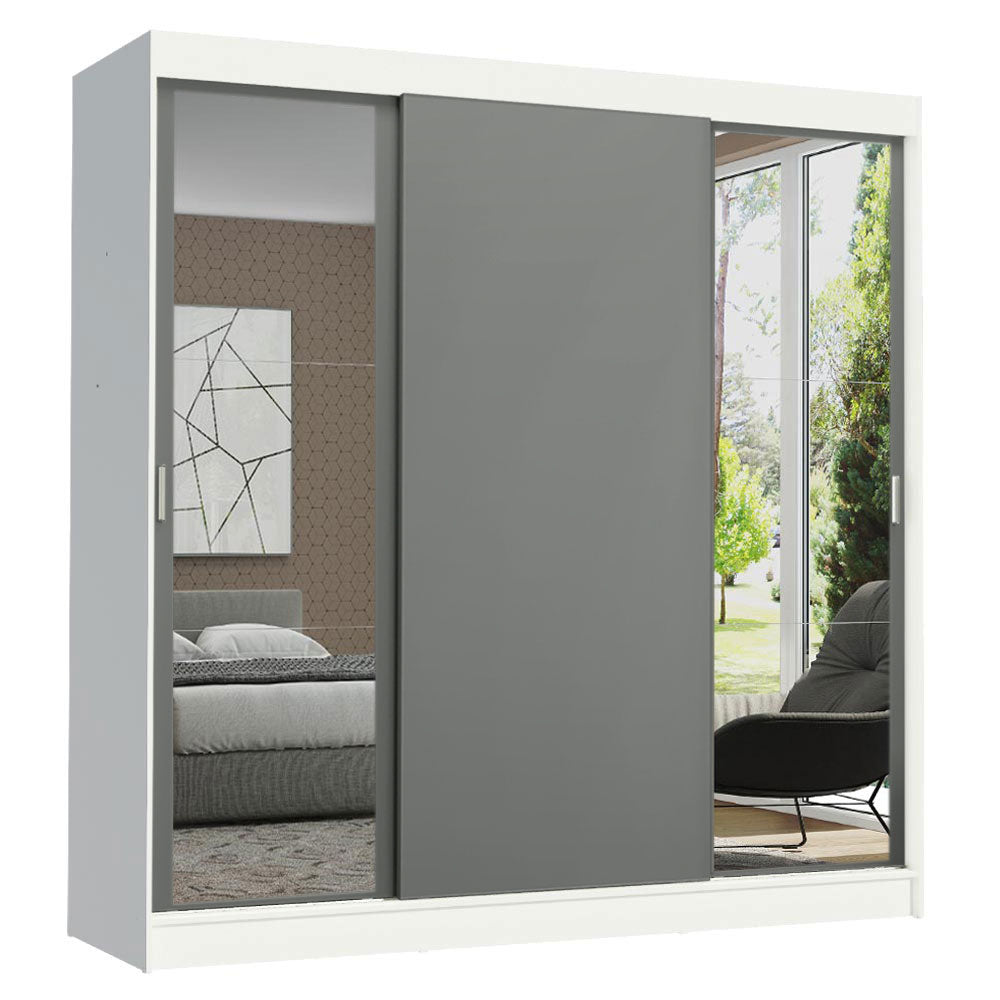 Placard Ropero Matrimonial Madesa Reno 3 Puertas Corredizas con Espejos Blanco/Gris