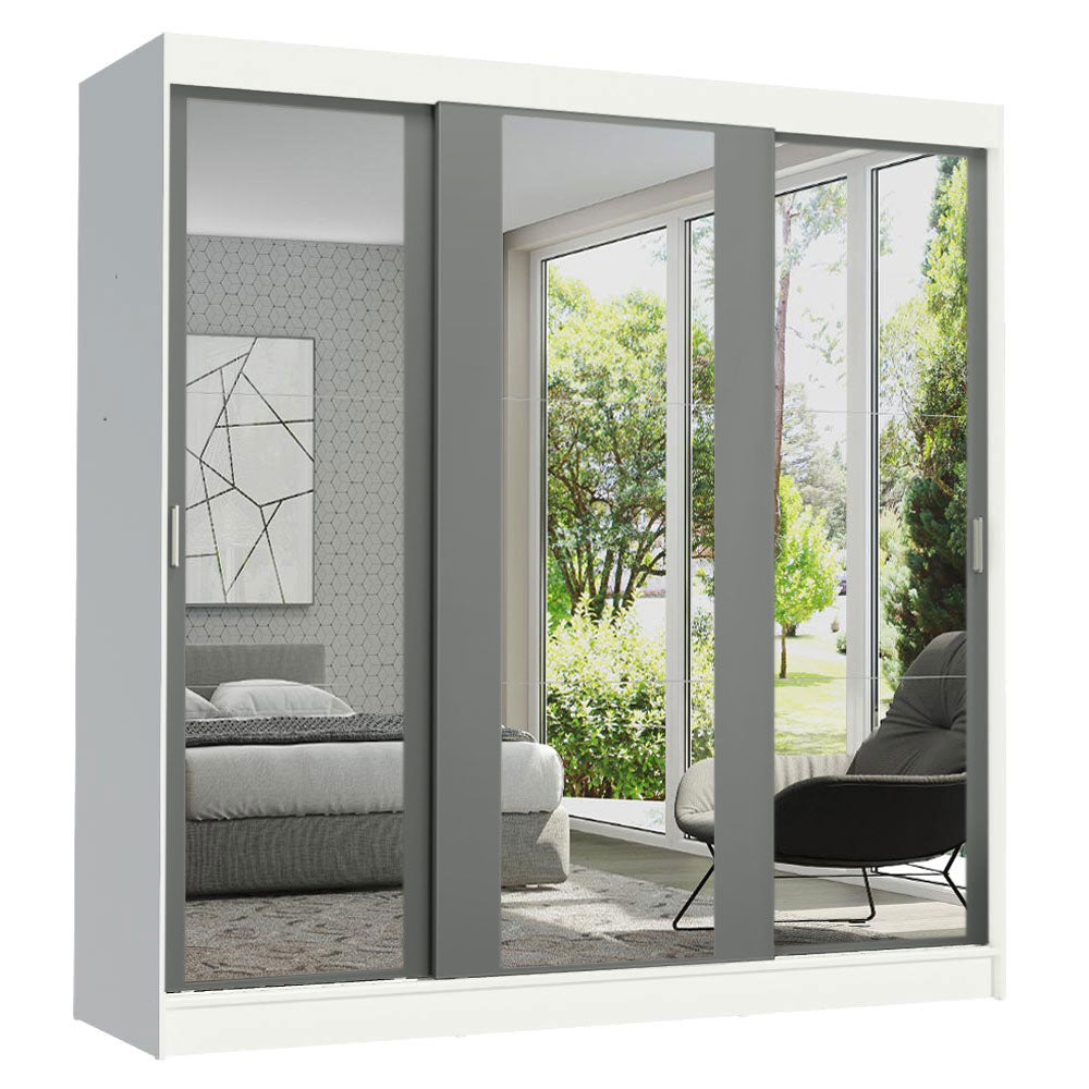 Placard Ropero Matrimonial Madesa Reno 3 Puertas Corredizas de Espejo Blanco/Gris