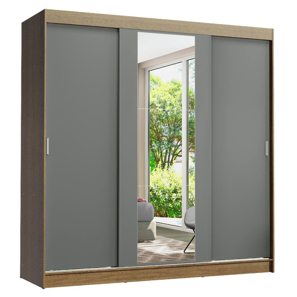 Placard Ropero Matrimonial Madesa Reno 3 Puertas Corredizas con Espejo Marrón/Gris