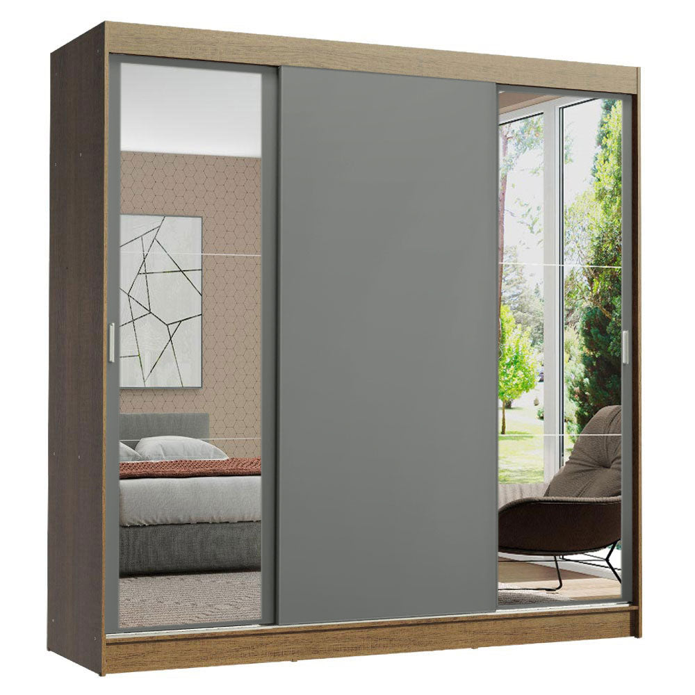 Placard Ropero Matrimonial Madesa Reno 3 Puertas Corredizas con Espejos Marrón/Gris