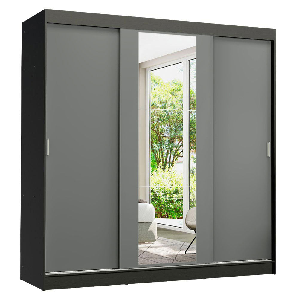 Placard Ropero Matrimonial Madesa Reno 3 Puertas Corredizas con Espejo Negro/Gris