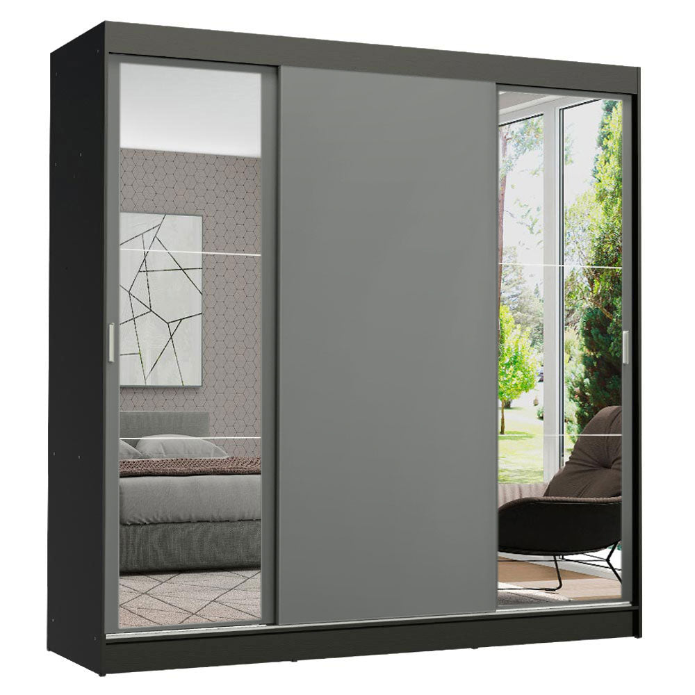 Placard Ropero Matrimonial Madesa Reno 3 Puertas Corredizas con Espejos Negro/Gris