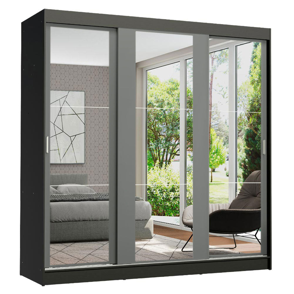 Placard Ropero Matrimonial Madesa Reno 3 Puertas Corredizas de Espejo Negro/Gris